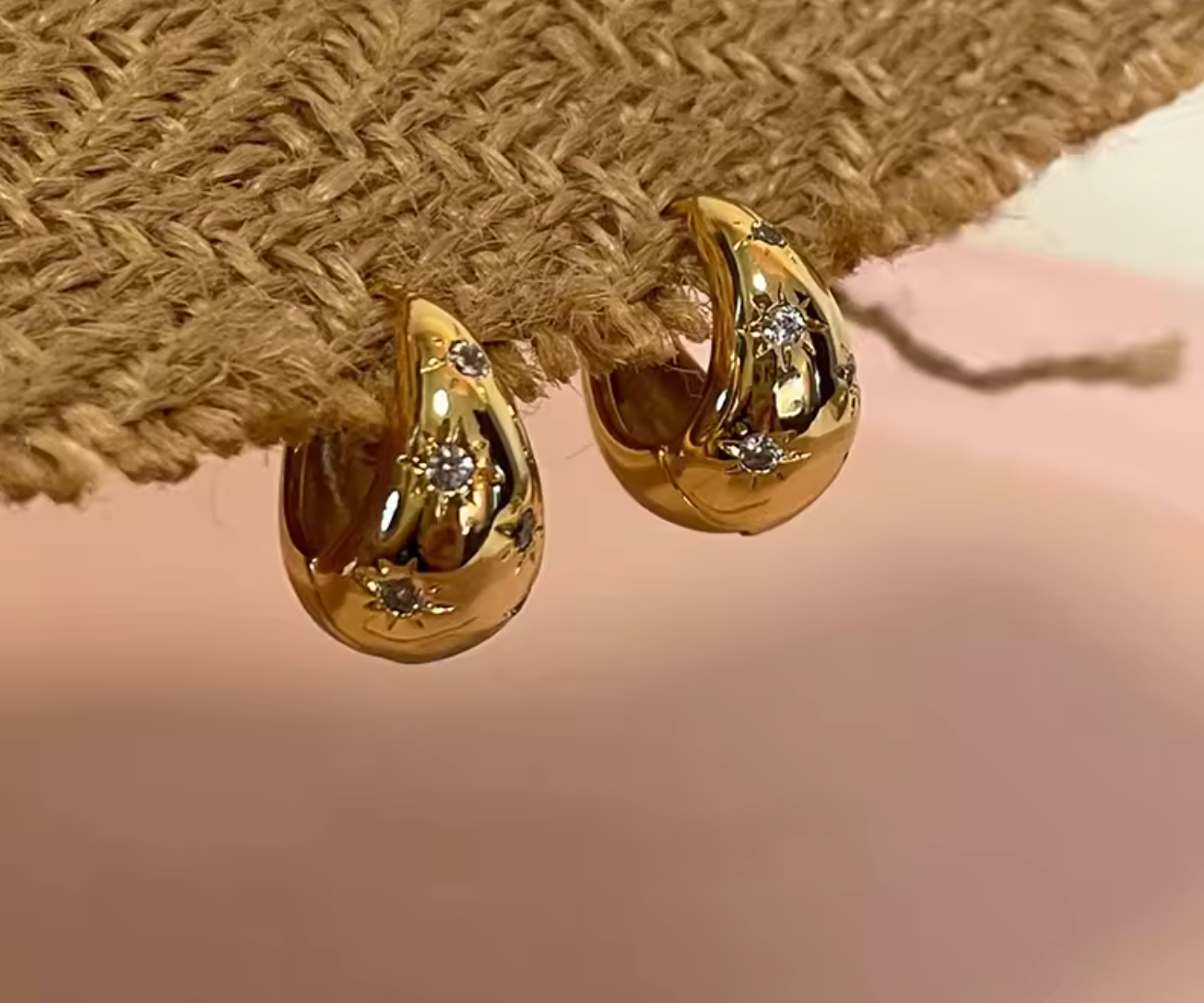 Stainless Steel Smooth Star Zircon Hoop Earrings for Women