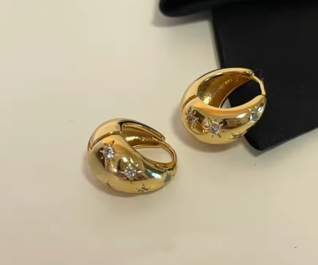 Stainless Steel Smooth Star Zircon Hoop Earrings for Women