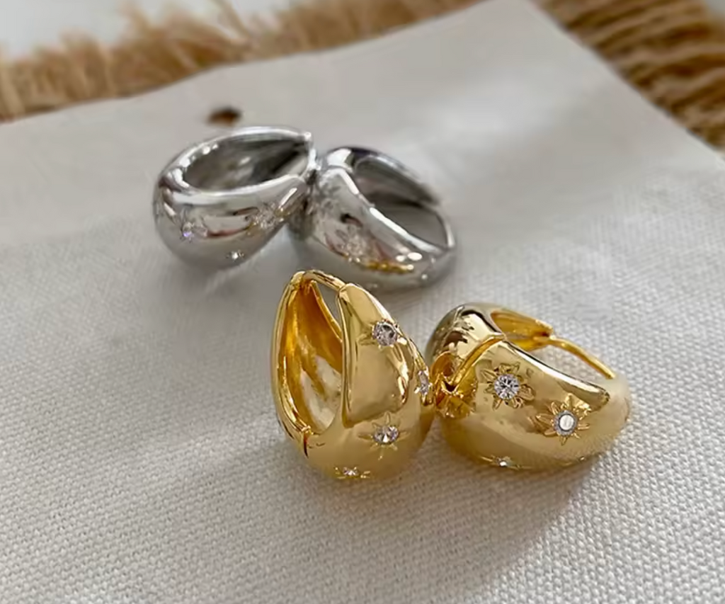 Stainless Steel Smooth Star Zircon Hoop Earrings for Women