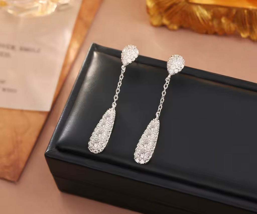 Ultra Glitter Zircon Tassel Long Earrings for Women