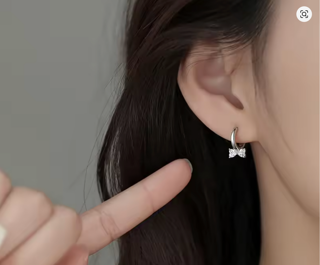 Sterling Silver Love Bow Hoop Earrings for Women
