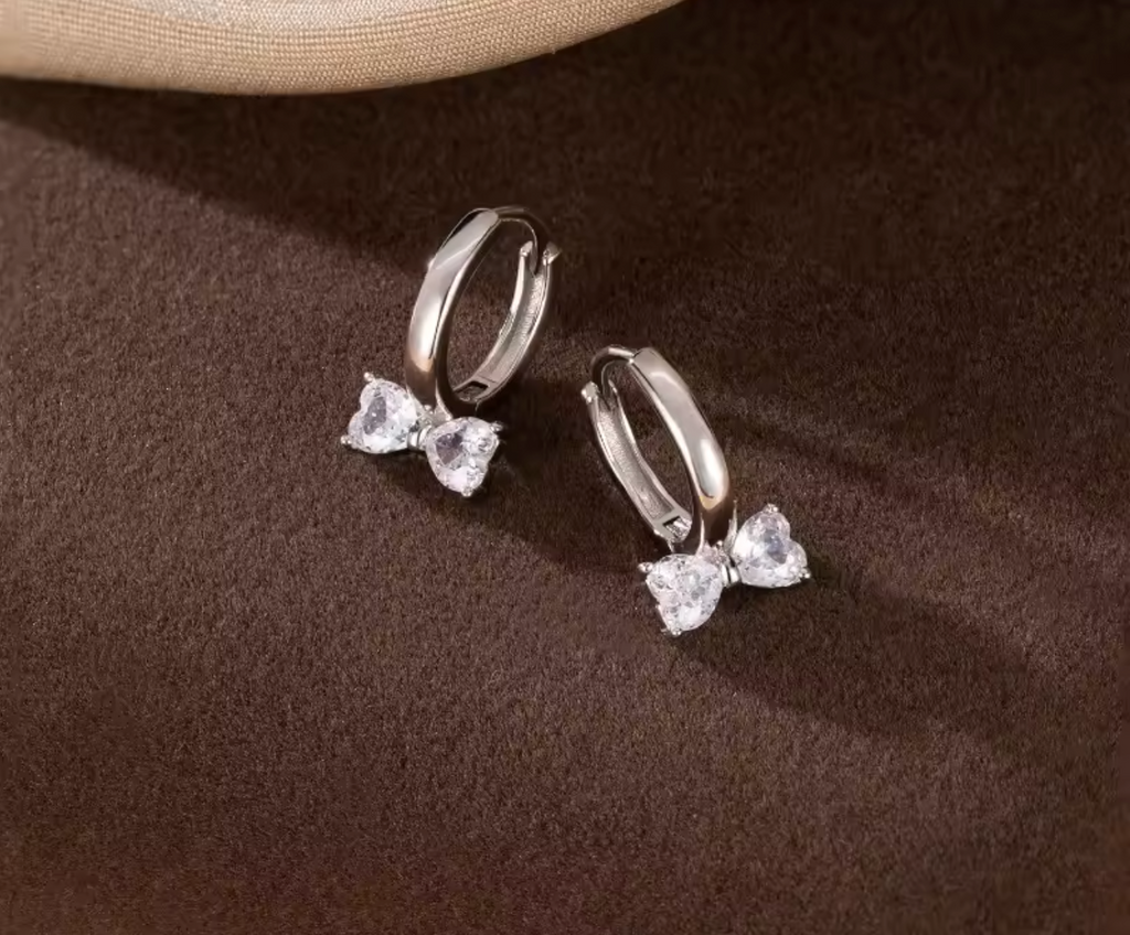 Sterling Silver Love Bow Hoop Earrings for Women