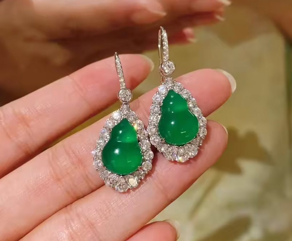 Green Gourd Opal Dangle Earrings for Women