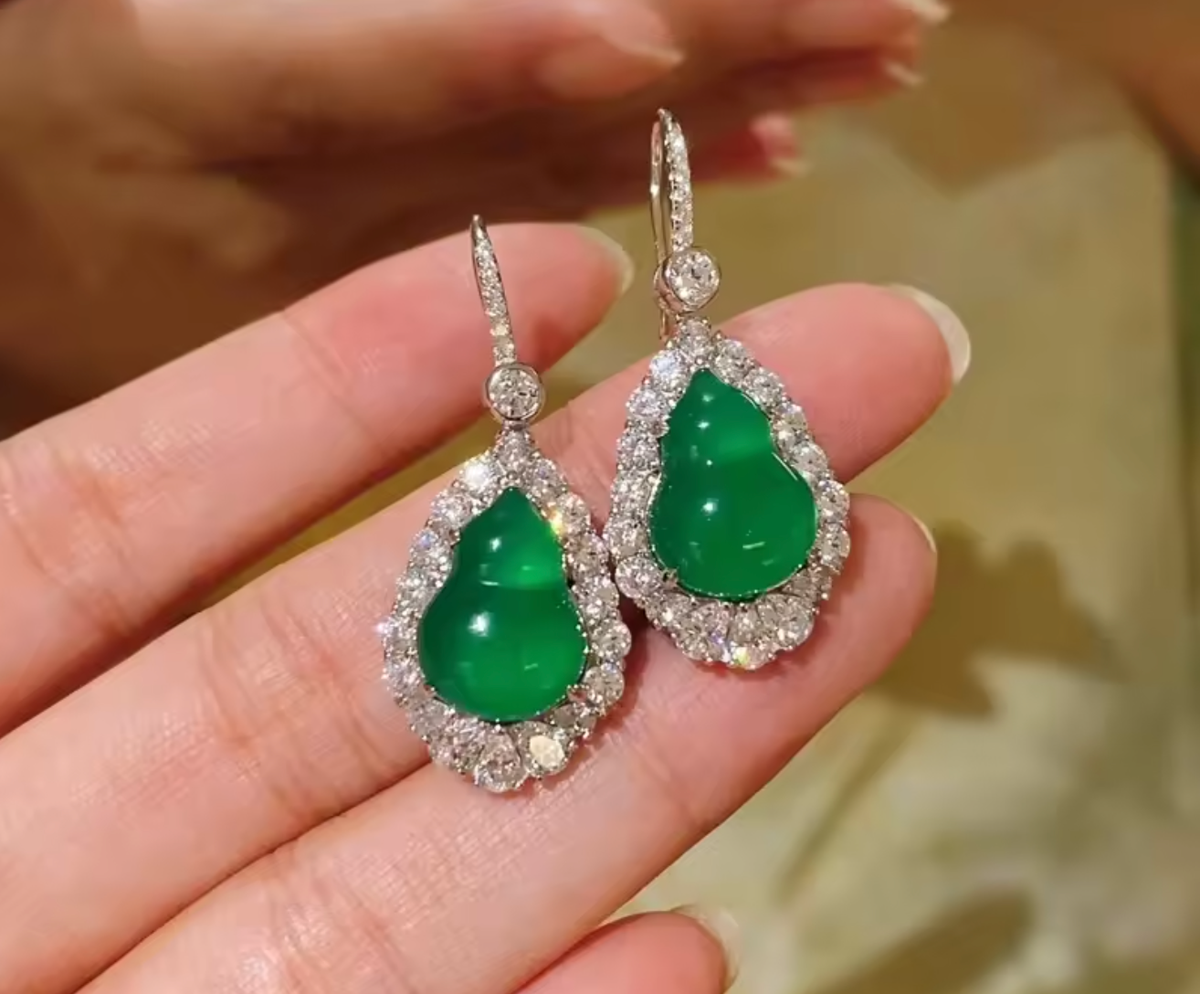 Green Gourd Opal Dangle Earrings for Women