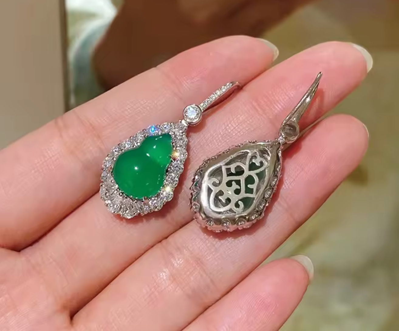 Green Gourd Opal Dangle Earrings for Women