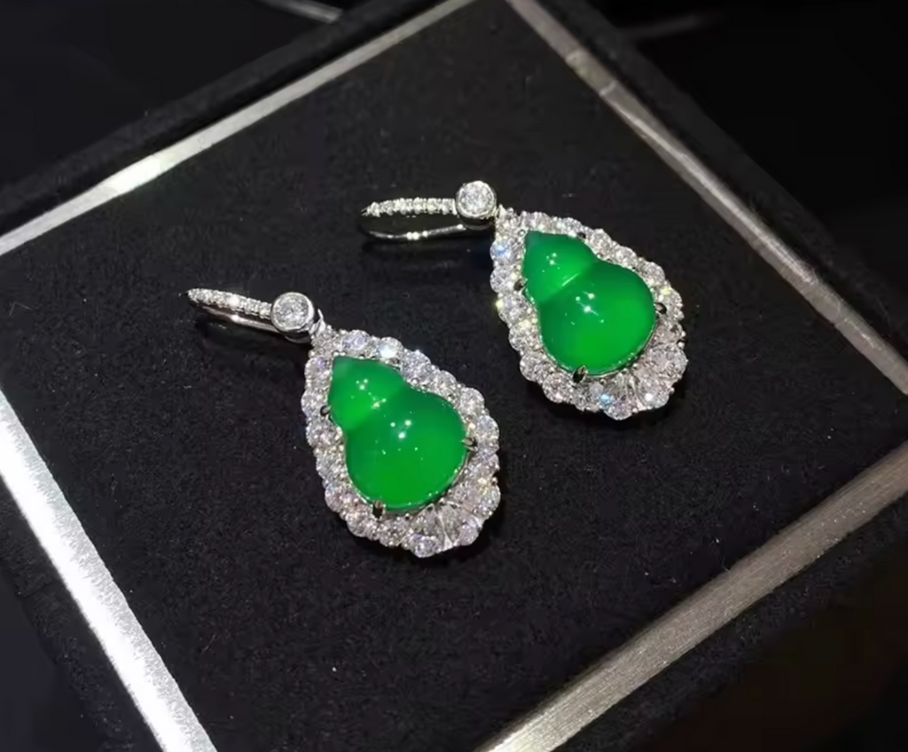 Green Gourd Opal Dangle Earrings for Women