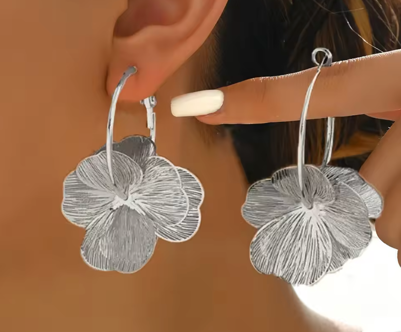 Stainless Steel Gold Double-Layer Hollow Flower Hoop Earrings for Women