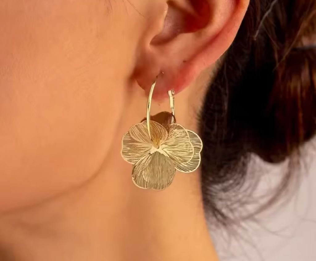 Stainless Steel Gold Double-Layer Hollow Flower Hoop Earrings for Women