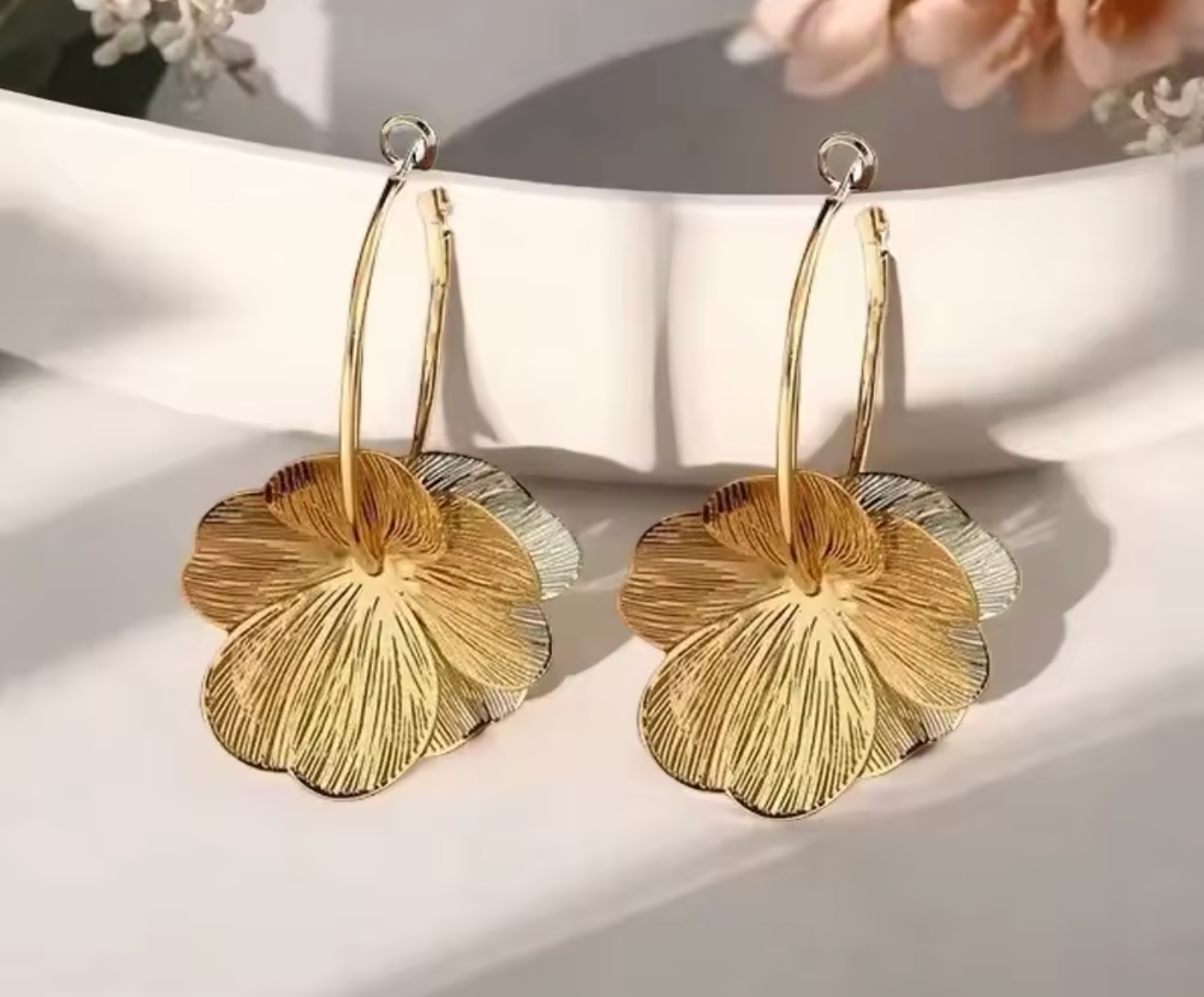 Stainless Steel Gold Double-Layer Hollow Flower Hoop Earrings for Women
