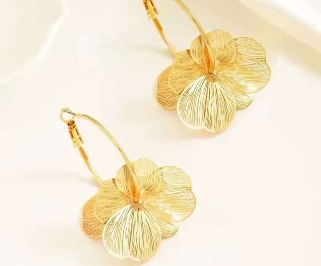Stainless Steel Gold Double-Layer Hollow Flower Hoop Earrings for Women
