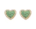 14K Gold Plated Green Heart Stud Earrings with Sparkling Zircon for Women