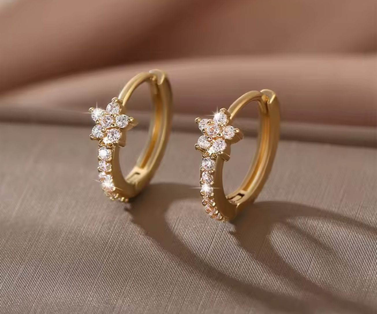 Stainless Steel Zircon Star Hoop Earrings for Women