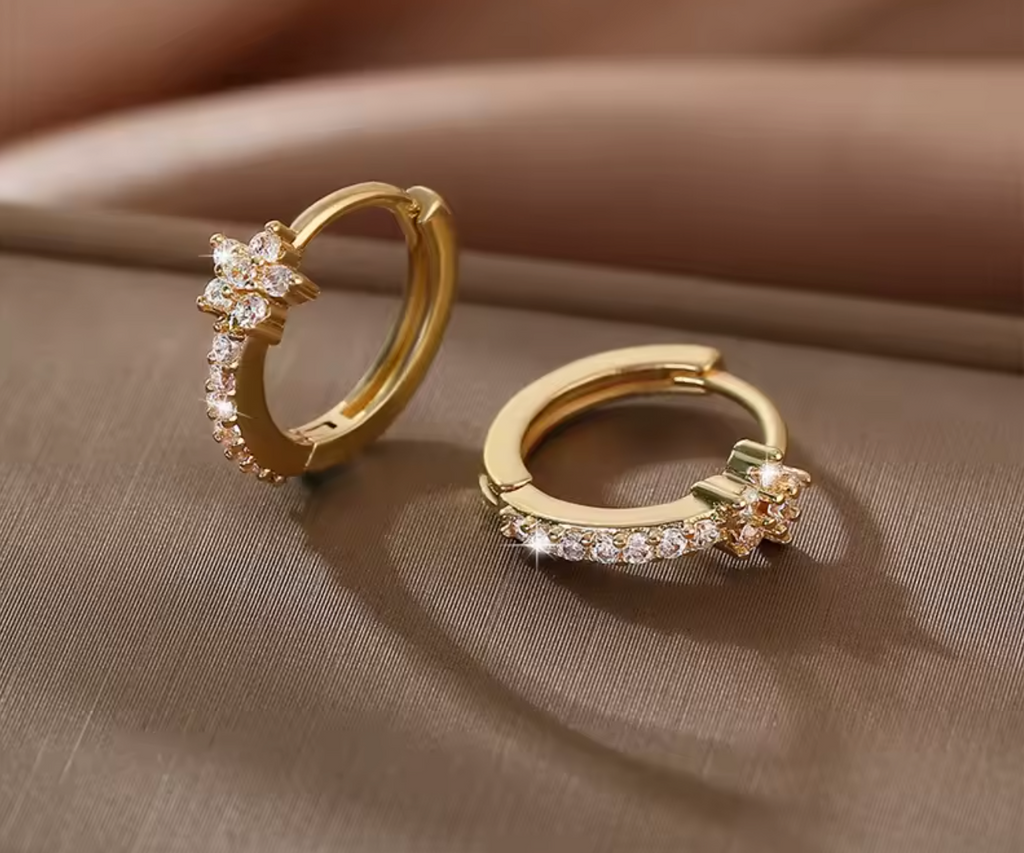 Stainless Steel Zircon Star Hoop Earrings for Women